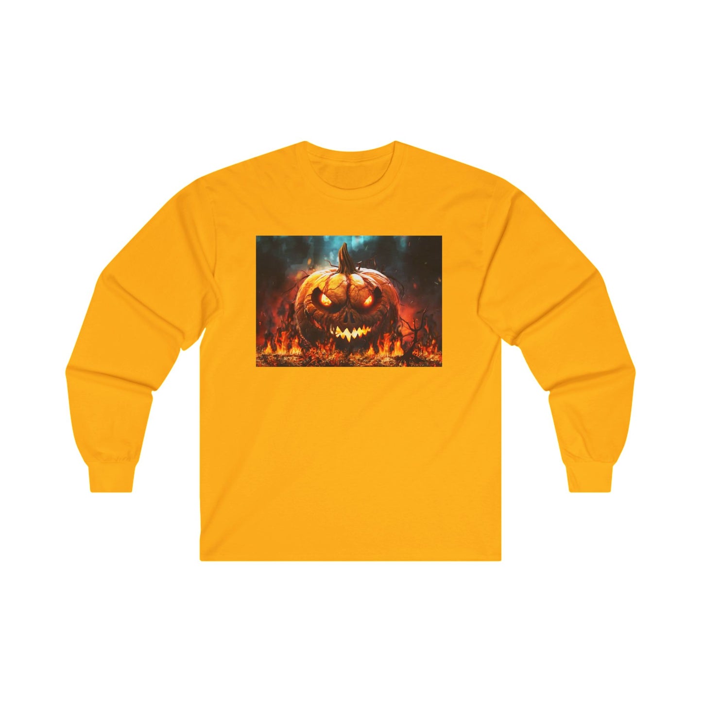 Halloween Angry Burning Pumpkin Jack o Lantern Long Sleeve Shirt