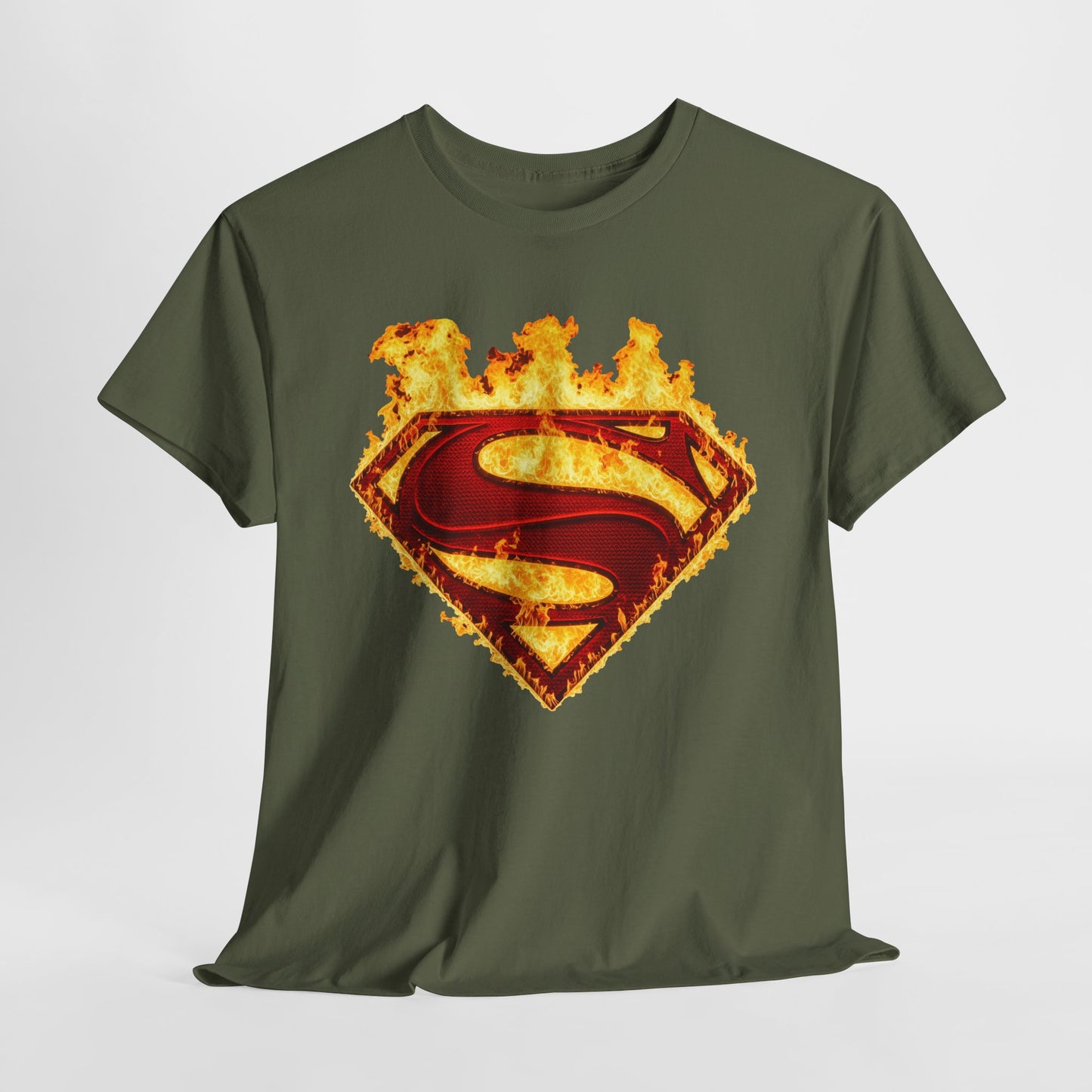 Superman Symbol LOGO On Fire T Shirt, Man of Steel Tee DC Superhero Movie Shirt