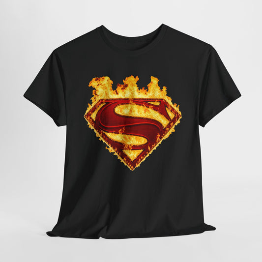 Superman Symbol LOGO On Fire T Shirt, Man of Steel Tee DC Superhero Movie Shirt
