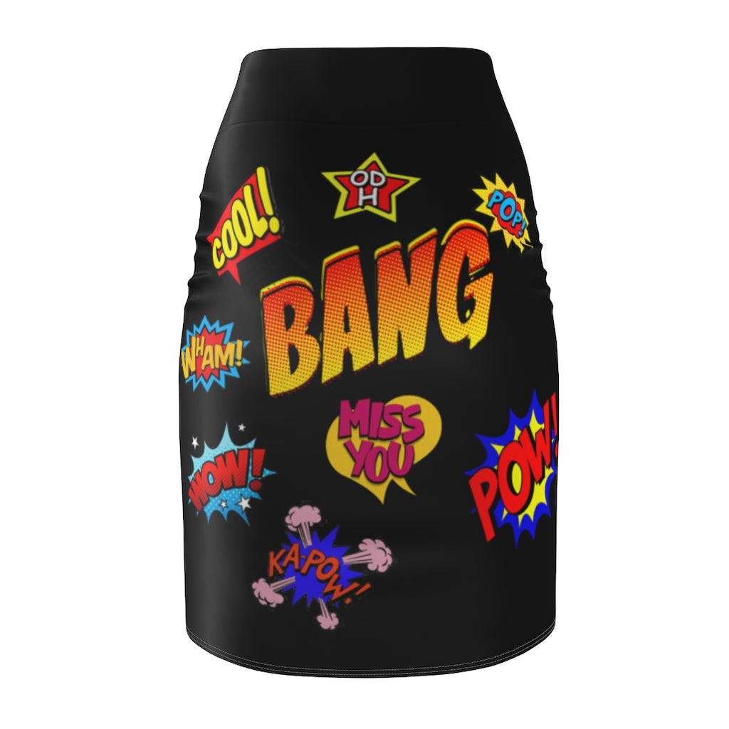Women's Comic Print Pencil Skirt Black