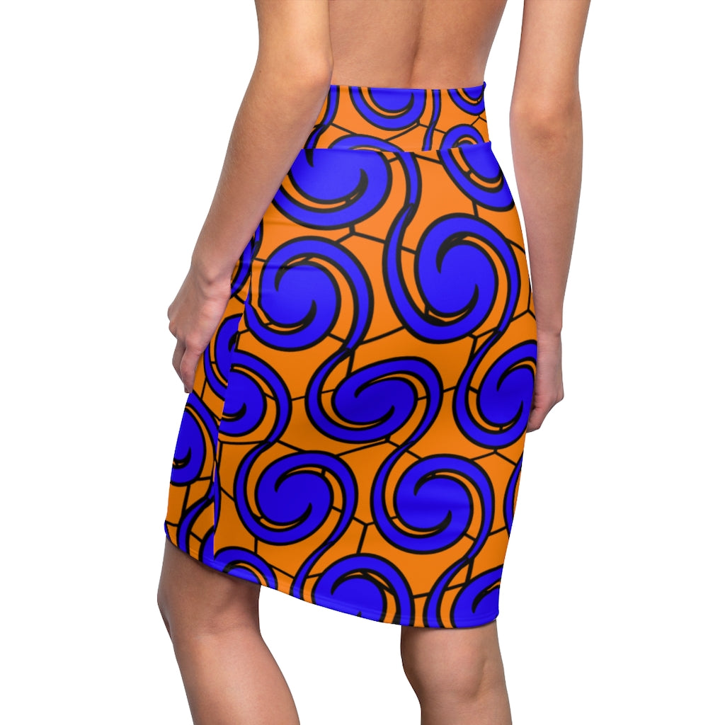 Women's Pencil Skirt Blue Honeycomb Bodycon Skirt
