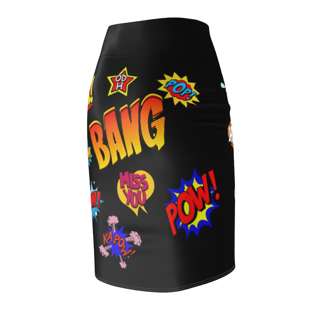 Women's Comic Print Pencil Skirt Black