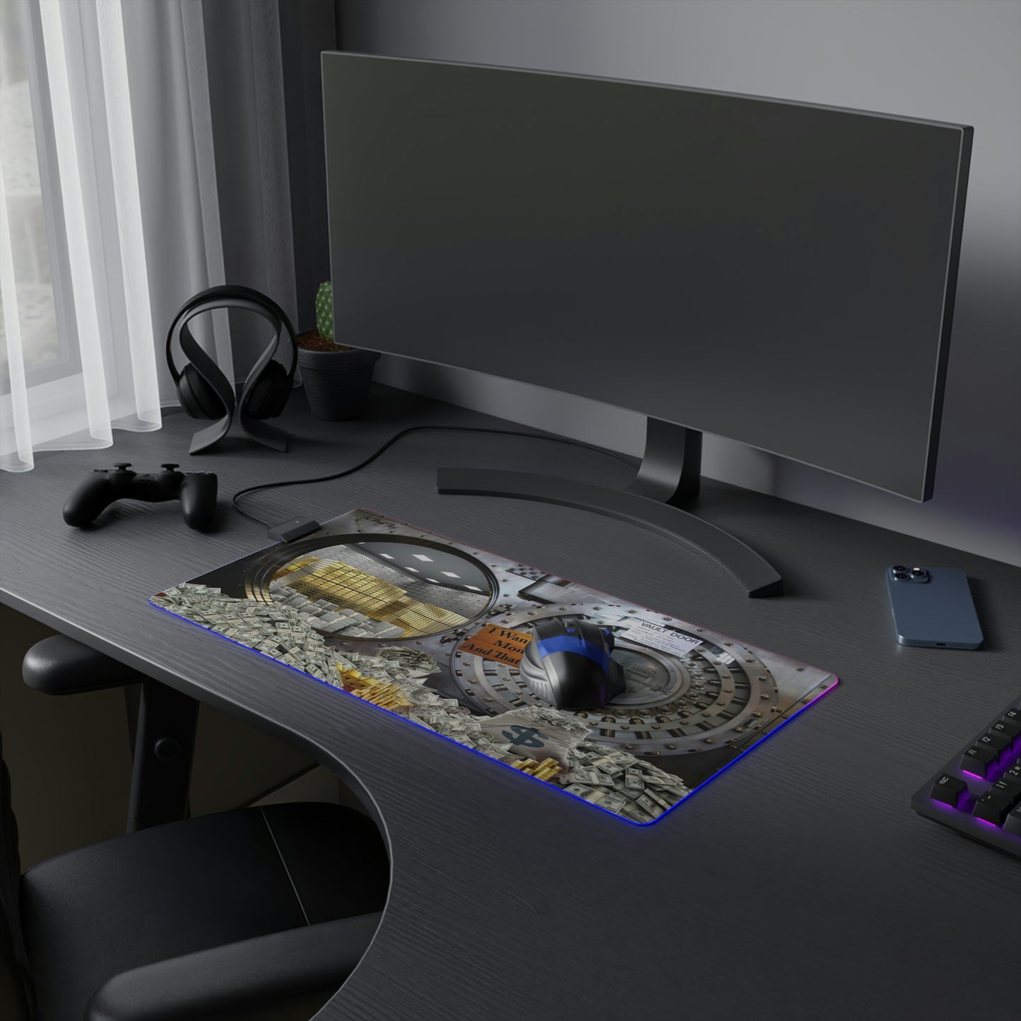 I Want Money LED Gaming Mouse Pad