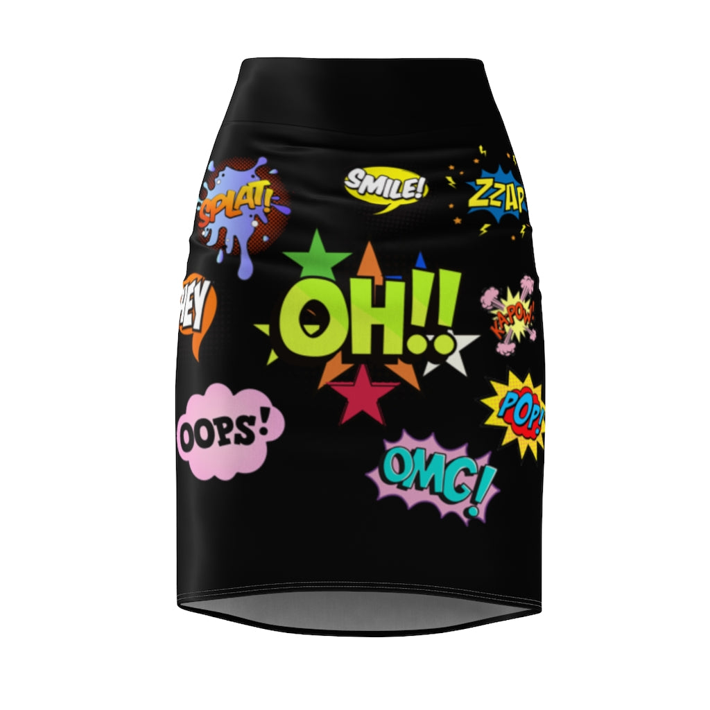 Women's Comic Print Pencil Skirt Black