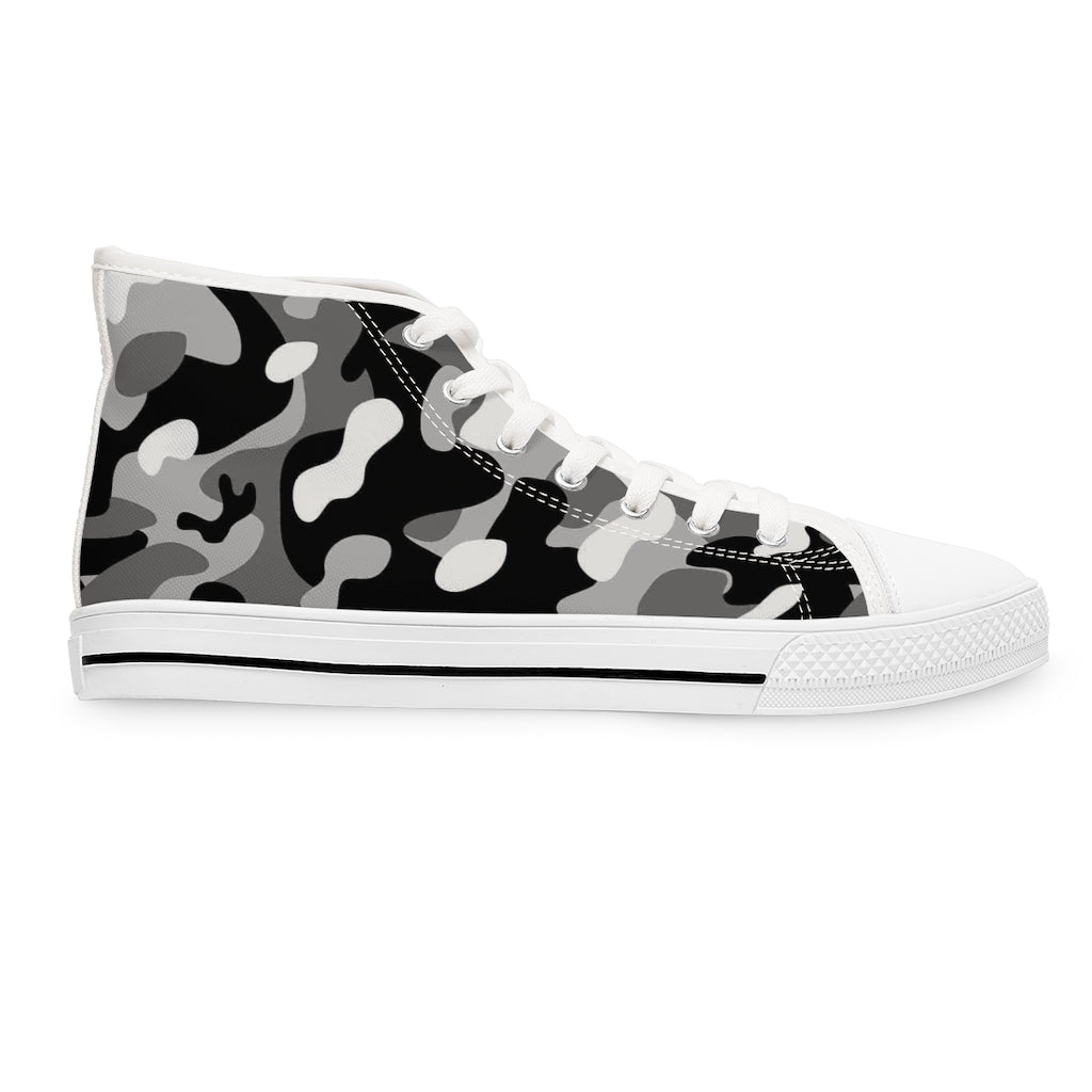 Women's Black and White Camo High Top Sneakers