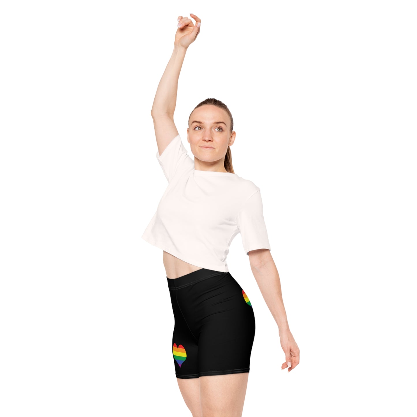 Women's Biker Shorts Lgbtq Black Shorts Rainbow Heart