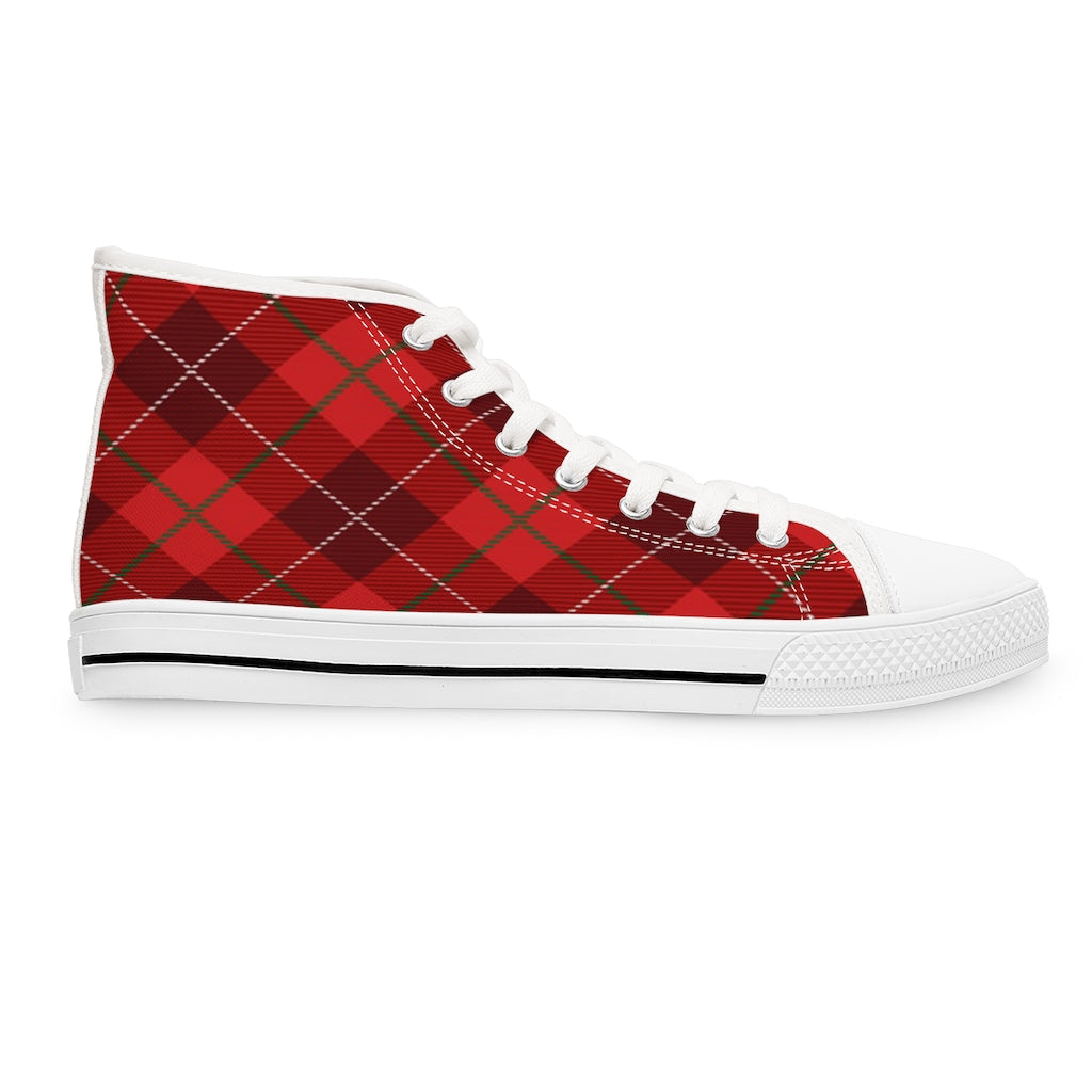 Women's High Top Sneakers, Womens Plaid Sneakers, Converse Style High-Top Sneaker, Old School Red 80s and 90s Fashion