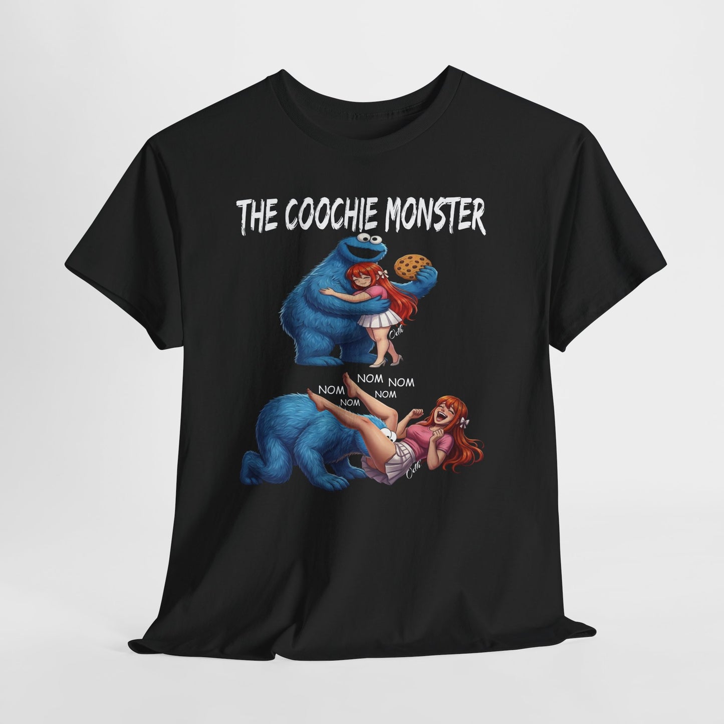 funny  adult Cookie monster Black t-shirt with 'The Coochie Monster' graphic design sexual theme eat pussy