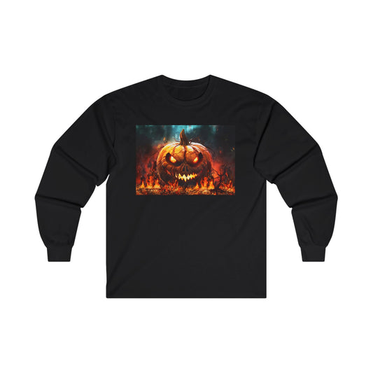 Halloween Angry Burning Pumpkin  Jack o Lantern Long Sleeve Shirt