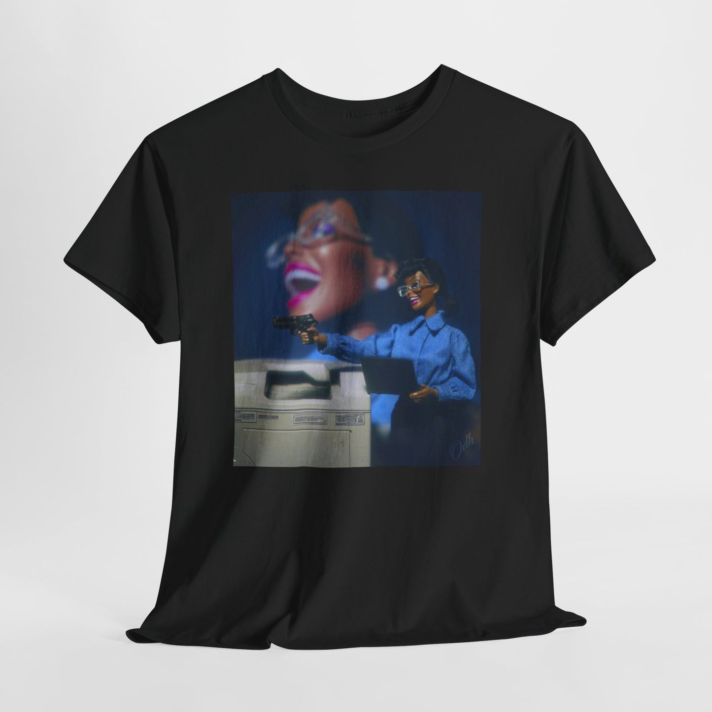 crash out Black barbie t shirt with black woman with a gun at work