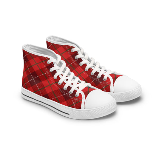 Women's High Top Sneakers, Womens Plaid Sneakers, Converse Style High-Top Sneaker,  Old School Red 80s and 90s Fashion