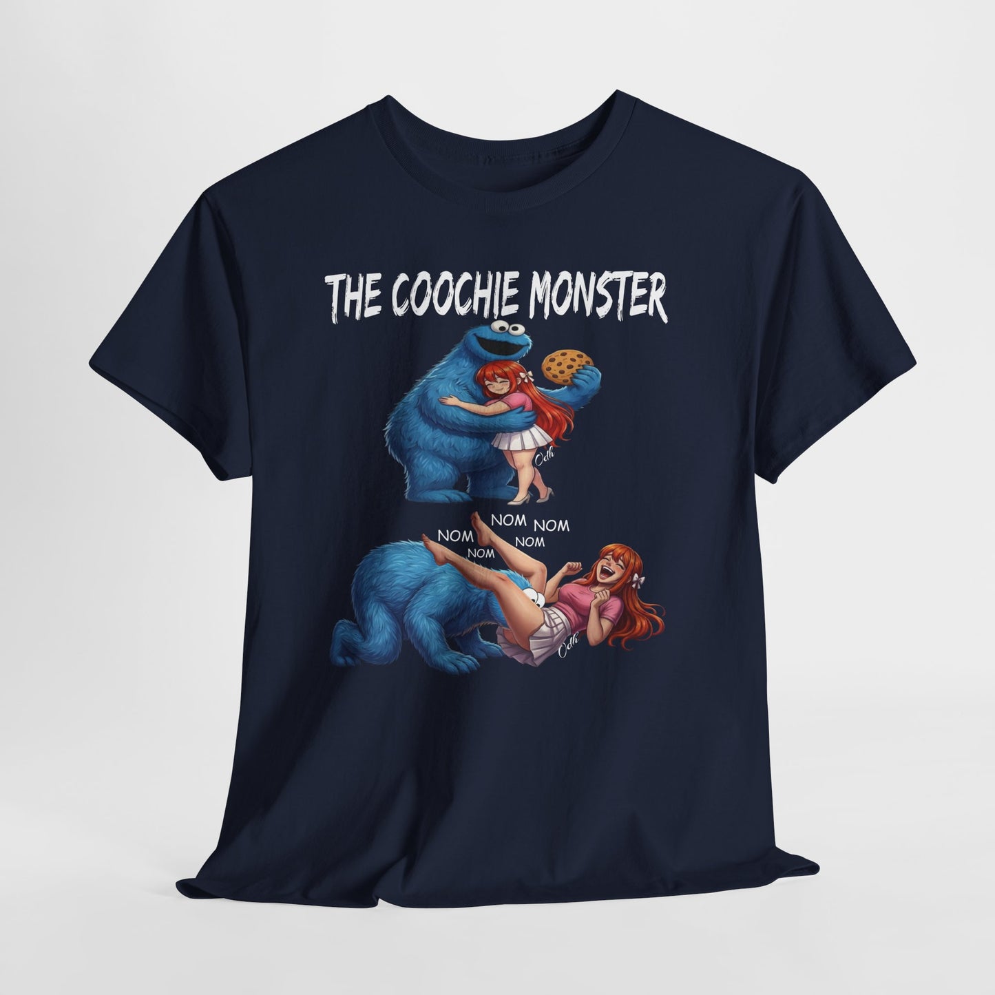 funny  adult Cookie monster Black t-shirt with 'The Coochie Monster' graphic design sexual theme eat pussy