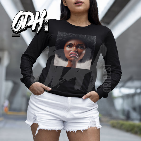 Funny Disgusted Black Doll Face Meme Long Sleeve Shirt