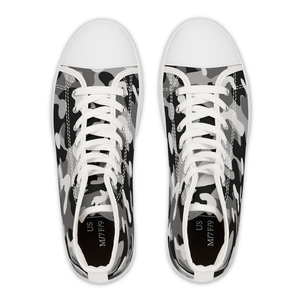 Women's Black and White Camo High Top Sneakers