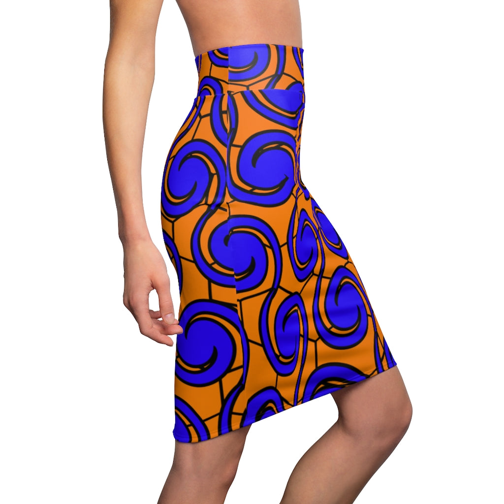 Women's Pencil Skirt Blue Honeycomb Bodycon Skirt