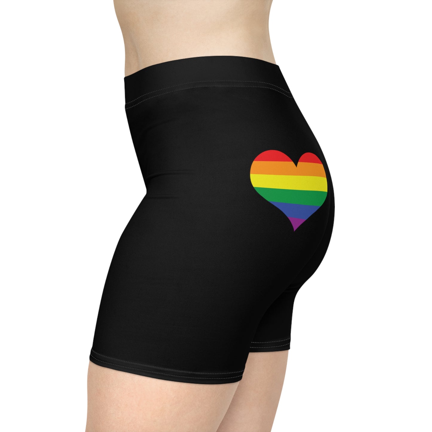 Women's Biker Shorts Lgbtq Black Shorts Rainbow Heart