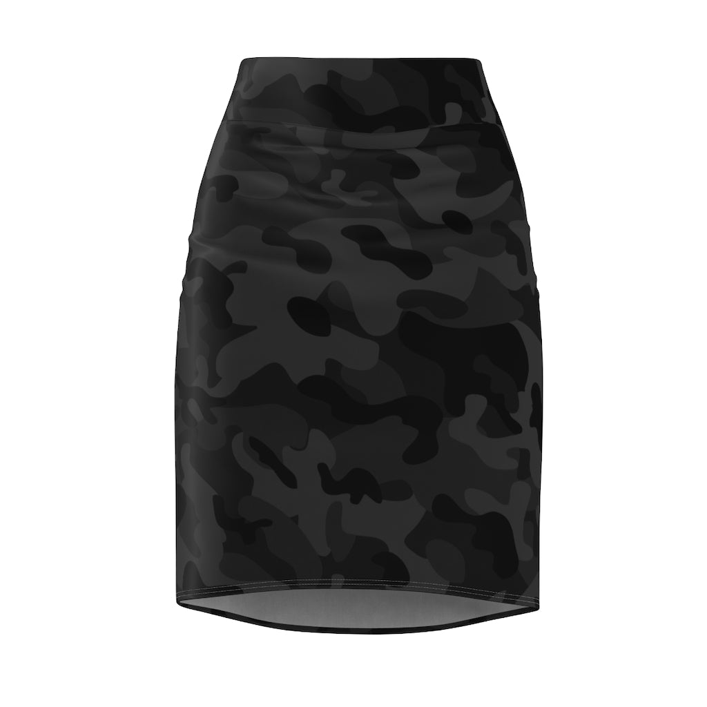Black Dark Camo Camouflage Women's Pencil Skirt