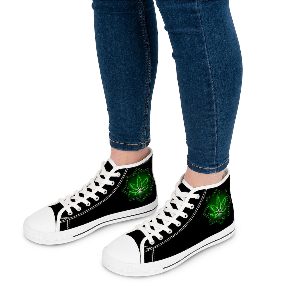 Women's High Top Sneakers Marijuana Leaf Design Athletic Shoes