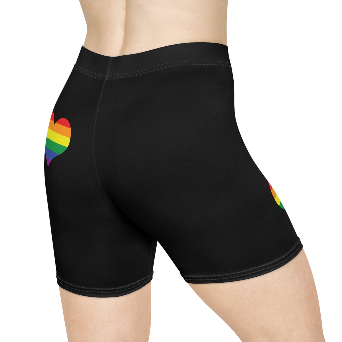 Women's Biker Shorts Lgbtq Black Shorts Rainbow Heart