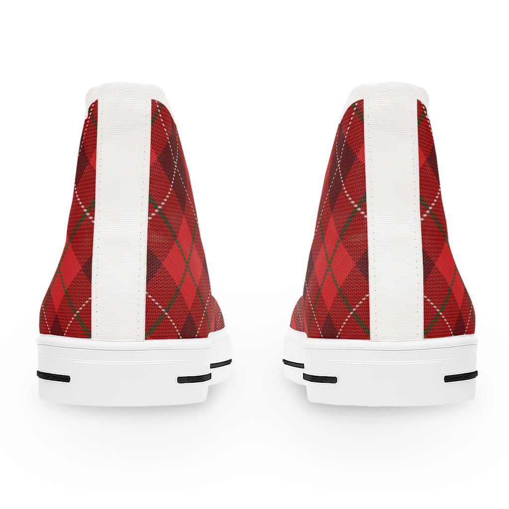 Women's High Top Sneakers, Womens Plaid Sneakers, Converse Style High-Top Sneaker,  Old School Red 80s and 90s Fashion