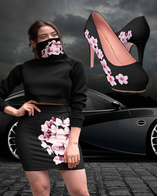 Women's Cherry Blossom  Pencil Skirt Bodycon Fitted Skirt