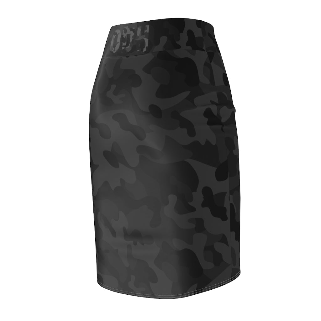 Black Dark Camo Camouflage Women's Pencil Skirt