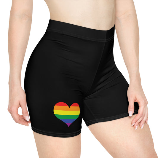 Women's Biker Shorts Lgbtq Black Shorts Rainbow Heart