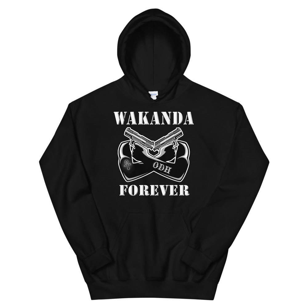 Black Panther Wakanda forever salute with guns